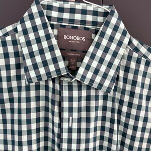 Bonobos Men's Dark Green and White Checkered Shirt